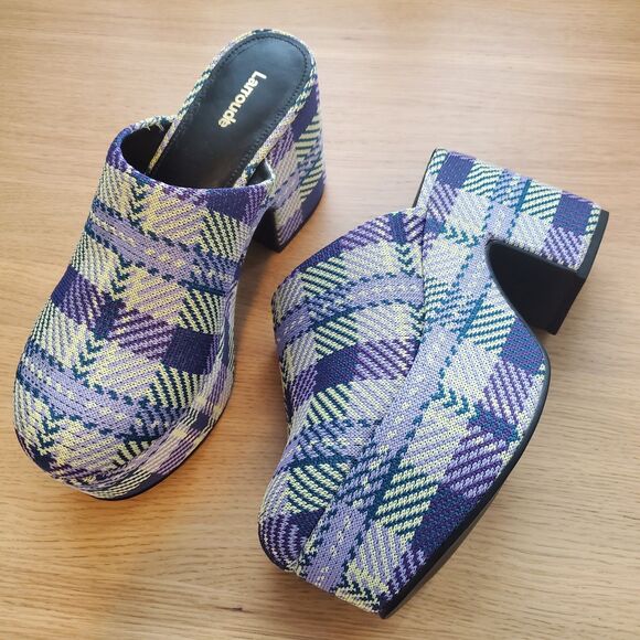 Shoes - NEW Larroude Miso Purple Plaid Clogs